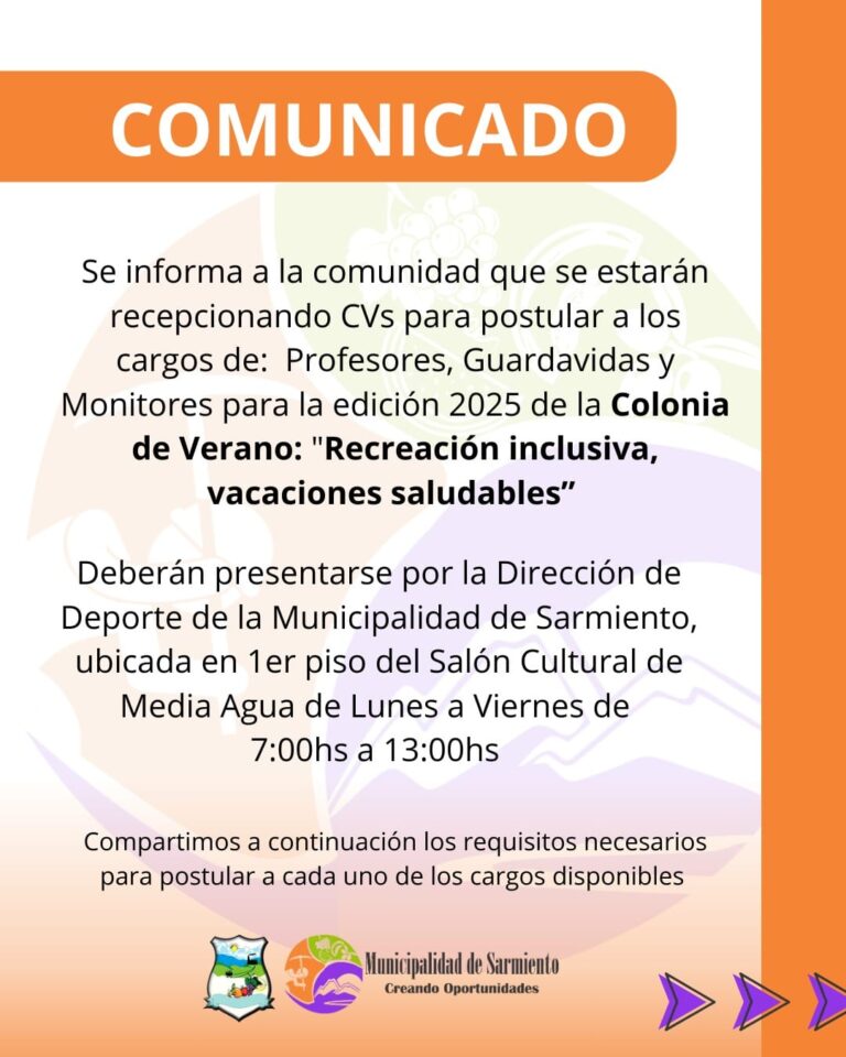 Colonia de Verano 2025: Convocatoria de Docentes, Monitores, Guardavidas